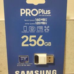 BRAND NEW SAMSUNG PRO Plus+Reader 256GB microSDXC UHS-I, U3, A2, V30, Full HD & 4K UHD Memory Card