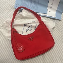 Red Prada handbag