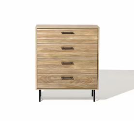 LuxenHome Brown and Black 4-Drawer Mid-Century Modern Wave Accent Dresser