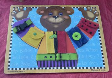 Melissa & Doug Basic Skills Puzzle Board Fine Motor Dressing Bear Tie Zip Snap