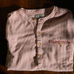 Madda  Fella Men’s Castaway Collarless Shirt Red/White Striped Size L