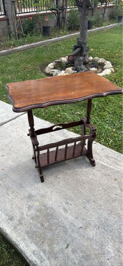 Vintage Wood Side Table with Magazine Rack