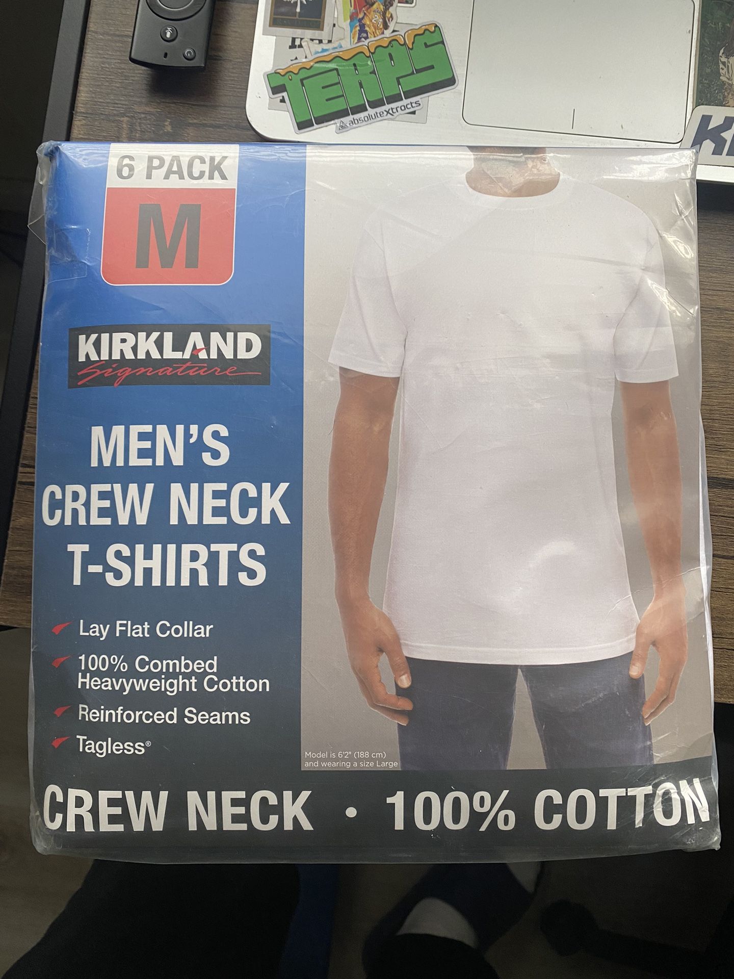 Kirkland Mens Crew Neck White T Shirts Men Size M 6 Pack