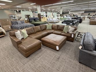 Leather Sectional with Chaise and Ottoman - Caramel | L-Shaped Couch | Corner Couch