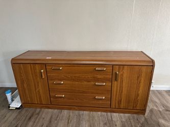 Wood Grain Sideboard with Drawers and Cabinets