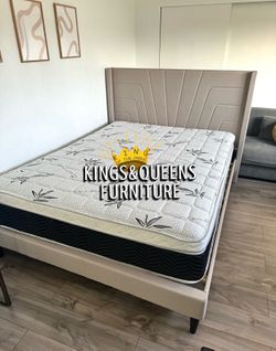 New Queen bed frame with mattress