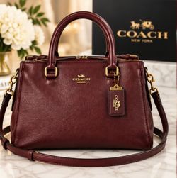 Coach Brooklyn Carryall 34 Oxblood Burgundy Leather Satchel