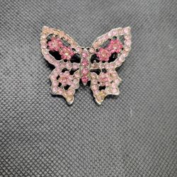 Pink Butterfly With Rhinestone Brooch