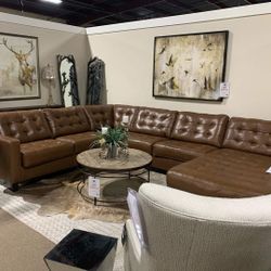 Baskove Auburn Leather Large Oversized Sectional & Couch Sofa 
