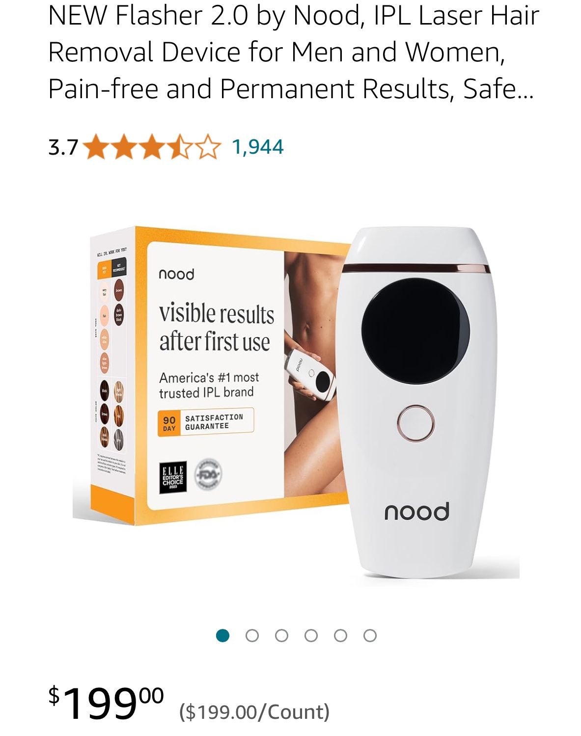 NEW Flasher 2.0 by Nood, IPL Laser Hair Removal Device for Men and Women, Pain-free and Permanent Results, Safe for Whole Body Treatment - Gloss White