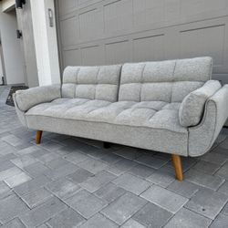 Modern Gray Tufted Sofa / Futon