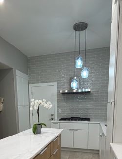 Pendant 3 hand blown glass blue lamps