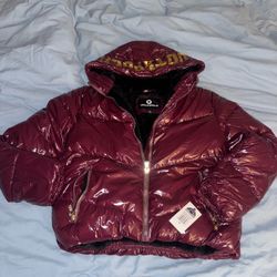 Southpole Burgundy Glossy Puffer Jacket with Hood