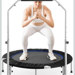 * BRAND NEW IN BOX * 40" in/48 in Mini Fitness Trampoline - 330LBS Foldable Exercise Rebounder with Adjustable Handle, Stable and Quiet, for Adults