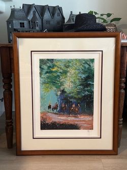Vintage MARK KING Limited Edition Signed Framed Equestrian Serigraph - Horses and Riders, 29” x 34”