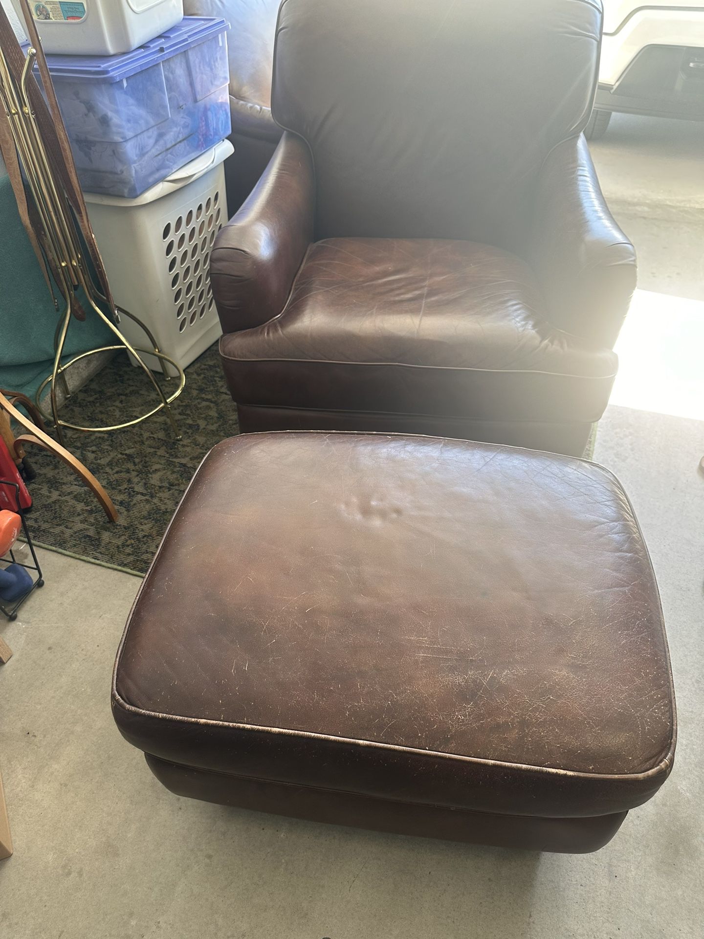 Brown Leather Chair With Ottoman