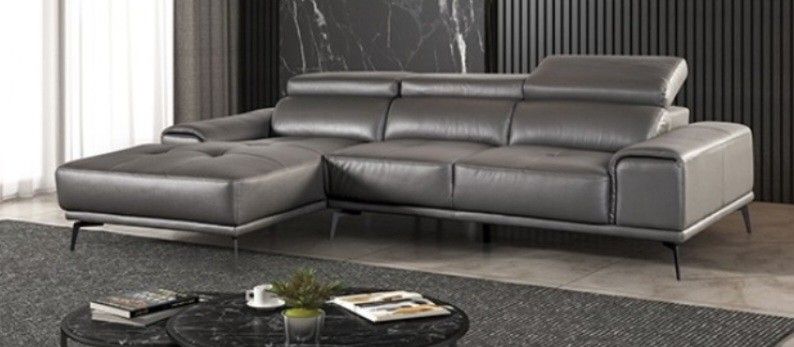 Brand New Grey Leather Modern Style Sectional Sofa 