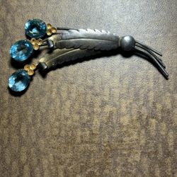 Sterling Silver, Blue Topaz Vintage Brooch