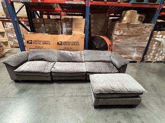 Gray Fabric Sectional Sofa with Ottoman