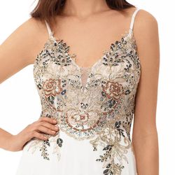 XSCAPE Embellished Chiffon Gown in Ivory - Size 10 Wedding Dress