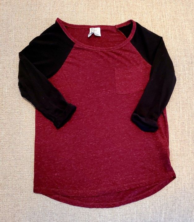 Burgandy And Black Baseball Style Tee