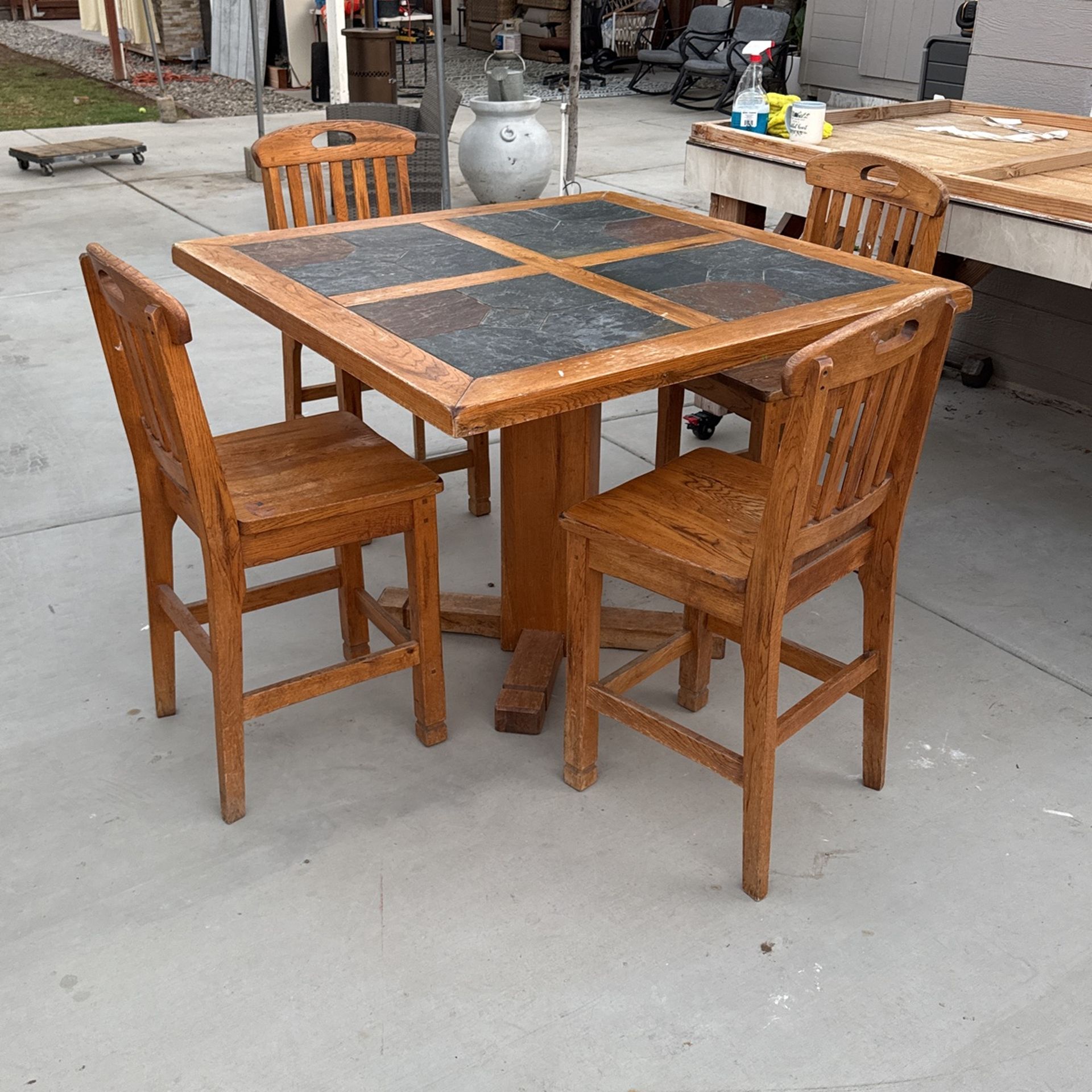 Solid Wood Table With Four Chairs Good Condition Just Need A Little Sand And Stain Or Paint