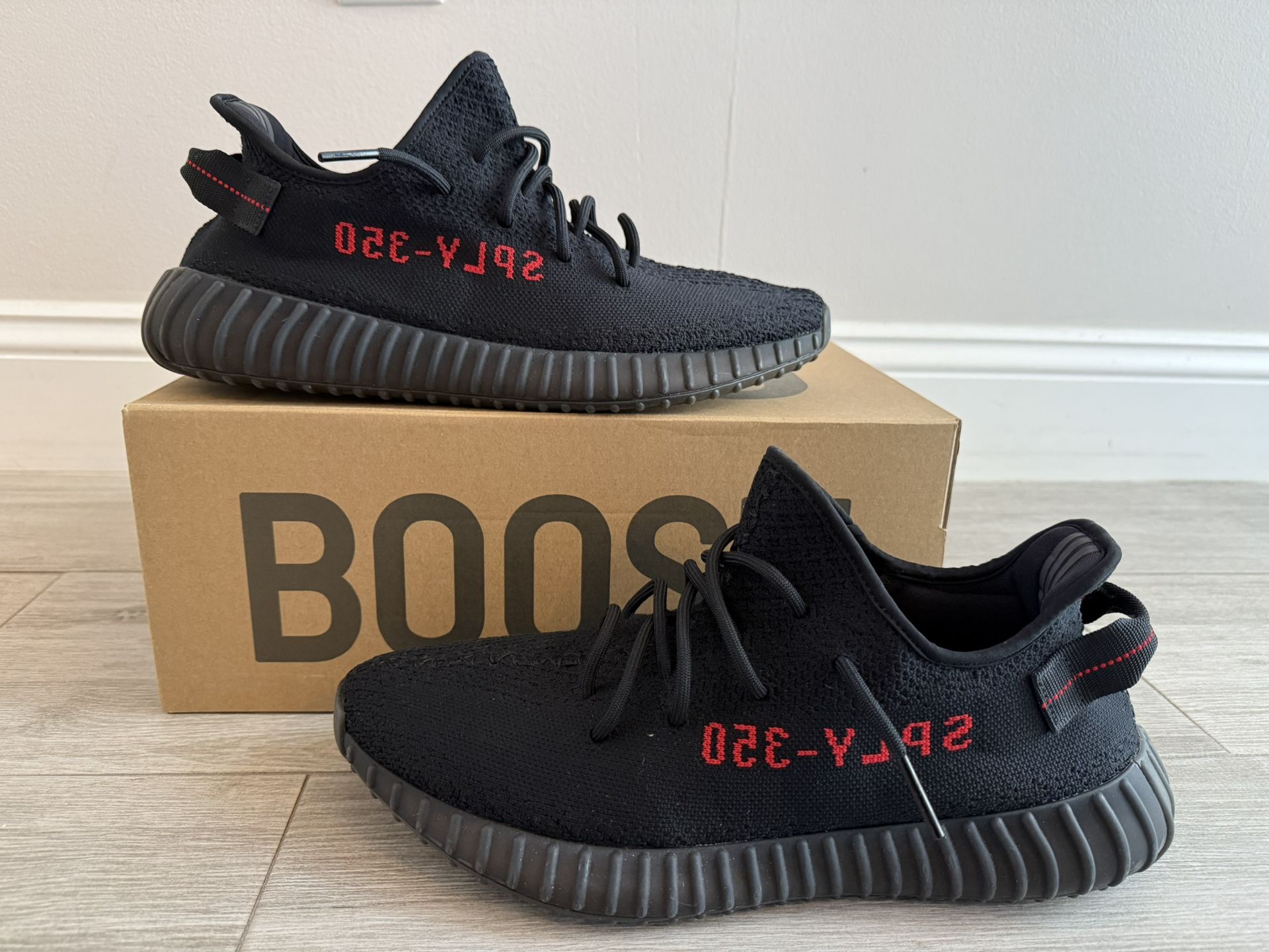 2017 Men's ADIDAS Yeezy Boost 350 V2 Bred CP9652 Core Black Red Size 12 Shoes Used w/ Box