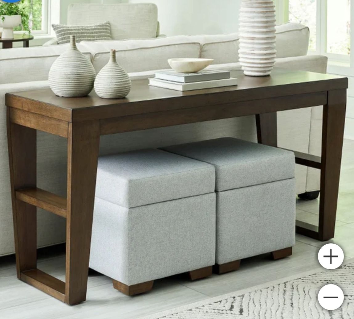 Elena Sofa Table & Two Ottomans Brown