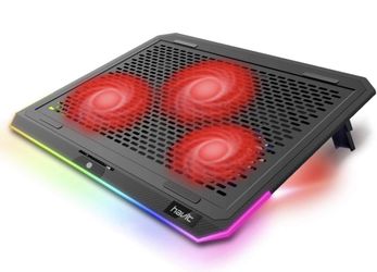 HAVIT RGB 15.6-17" Laptop Cooling Pad Cooler with 3 Quiet Fans and Touch Control, Pure Metal Panel Portable Cooling Stand (F2073, Red)
