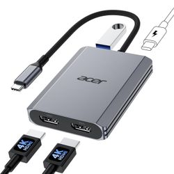 Acer USB C to Dual HDMI Adapter 4K@60Hz, 4-In-1 HDMI Splitter for Dual Monitors 
