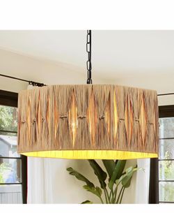 5-Light Boho Rattan Chandelier Light Fixture
