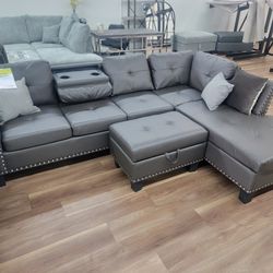 New 2pc Sectional Plus ottoman In Espresso Leather 