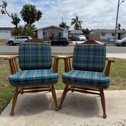 Vintage Solid Wood Armchairs Pair – Early American Style (Authentic Furniture)