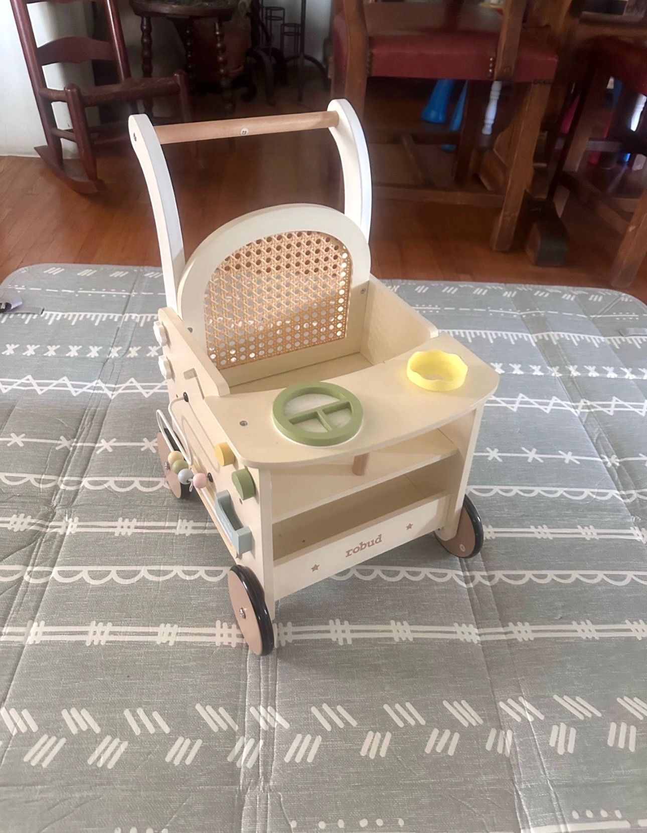 ROBUD Wooden Baby Walker Rattan Push