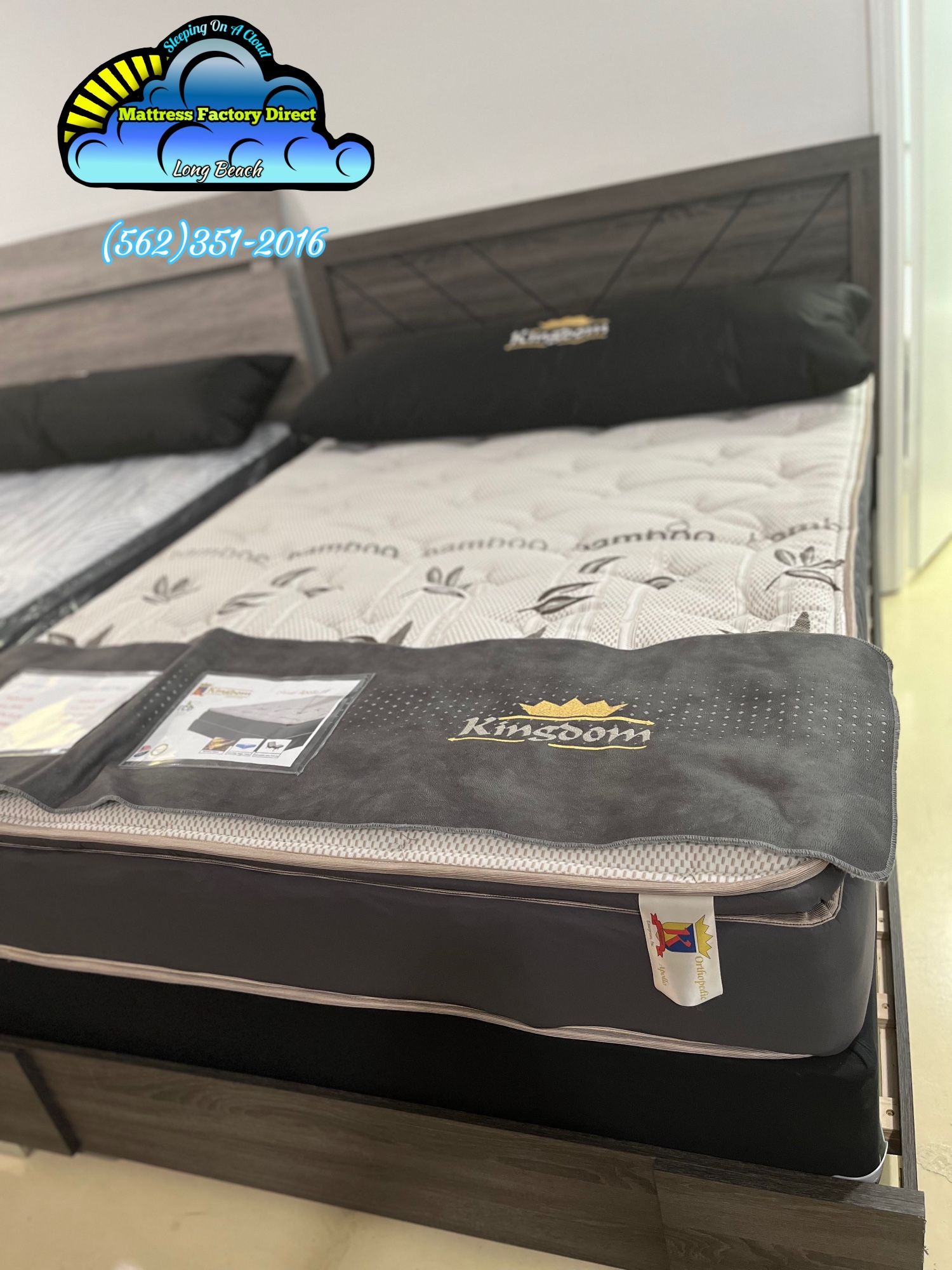 Grey/ Black Lining  Q Bed Frame Cama Lujosa 