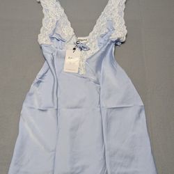 NWT Princess Polly Nourish Mini Dress Blue Satin Lace Trim Coquette Size US 6