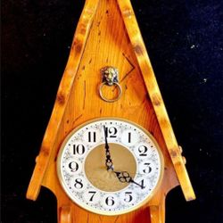 FIRM PRICE ONLY Beautiful solid wood rustic table / wall clock H25xL12xD6.5 inch Lbs 5.5