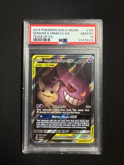 POKEMON S&M TEAM-UP GENGAR & MIMIKYU GX TAG TEAM #165/181  PSA 10
