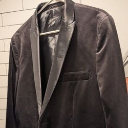 Velvet Smoking Jacket Blazer Men's Large Slim Fit Velour Black Sport Coat Clean 