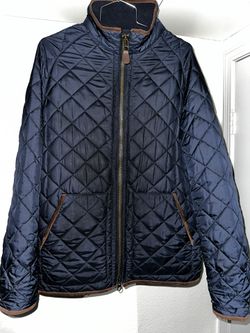 Polo by Ralph Lauren Quilted Jacket Navy Blue Leather Trim Men's Size XL