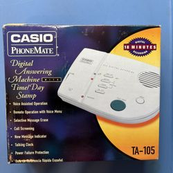 1990 VTG  Casio PhoneMate Digital Answering Machine W/ Time Day Stamp TA-105