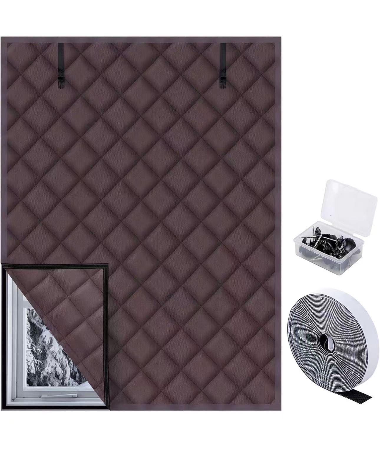 3 Layer 63 x 47 Inch Winter Insulated Window Cover,Oxford Thermal Insulated Window Blanket with Fastener,Brownish Red Window Insulation Kit for Winter