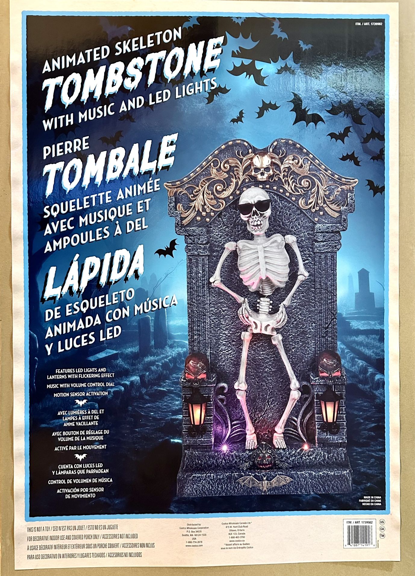 Animated Tombstone Skeleton w/ Lights & Music Costco