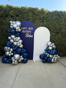 Navy and Silver Balloon Garland Arch Backdrop Set