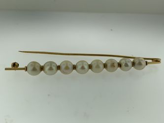 Vintage 18K Gold~8 Cultured (7mm Each) Pearls~Brooch~Safety Pin Style~8.7 Grams