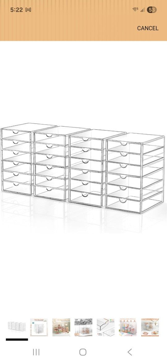Makeup Drawer Storage Organizer with 24 Drawers, 4 Set Acrylic Office Desk Organization and Storage, Dustproof Drawer Organizer for Makeup, Office, Co