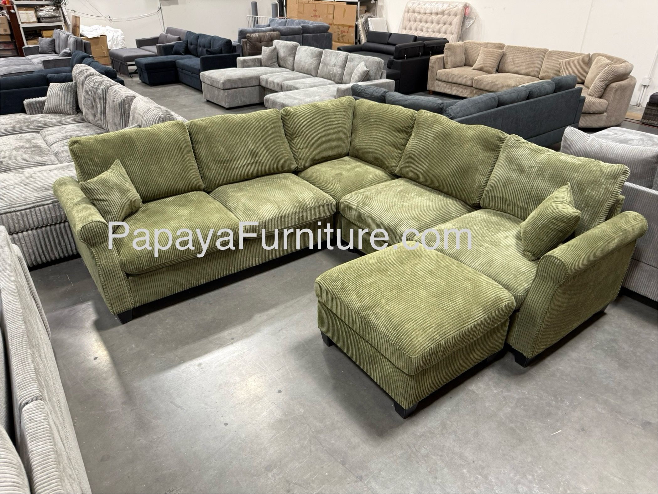 New! Green Sectional Sofa And Ottoman, Sage Sectional, Sectionals, Sofa, Couch, Living Room Sofa, Corduroy Sectional, Plush Sectional,Soft Plush Couch