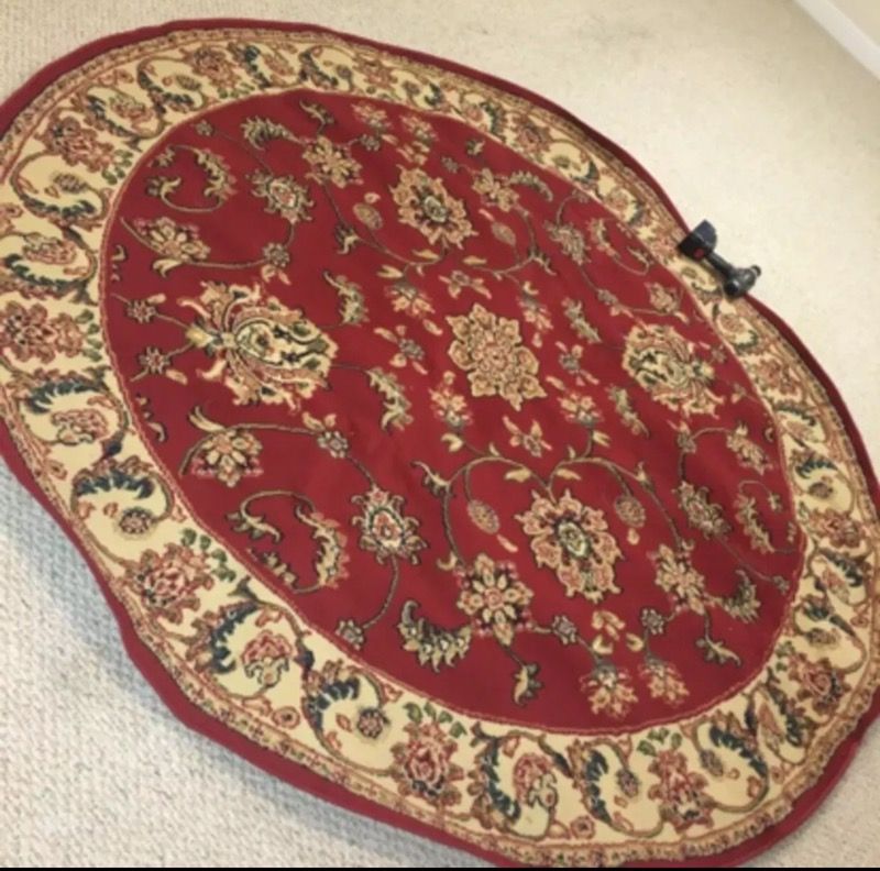 red area around rug 7'11x7'11" just had it never used! no stains/ don't have pets or dogs smoke free home