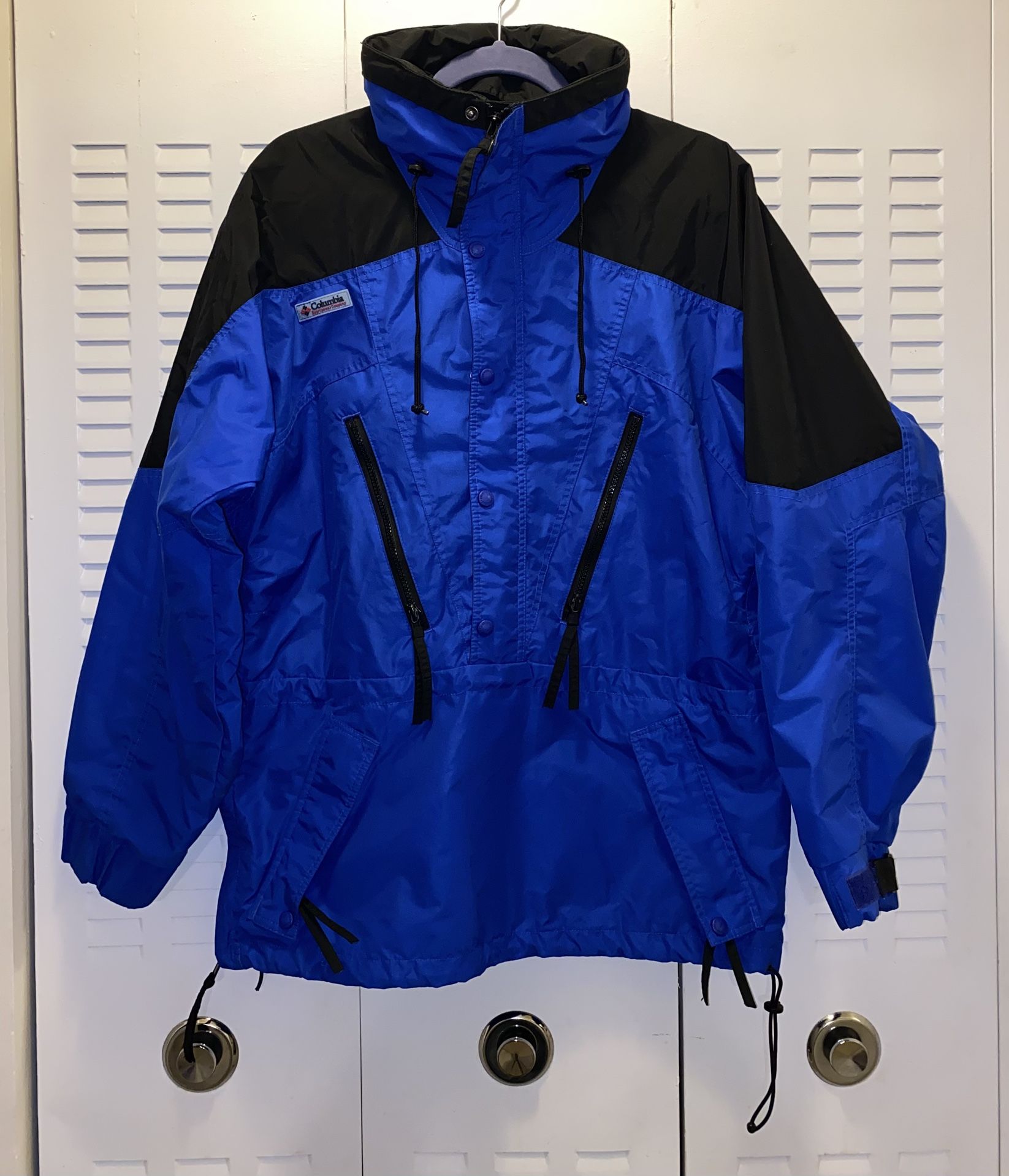 Vintage Columbia Pullover Hooded Rain Ski Jacket Blue & Black Mens Size Medium