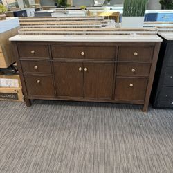 60” Bathroom Vanity In Dark Wood Color 